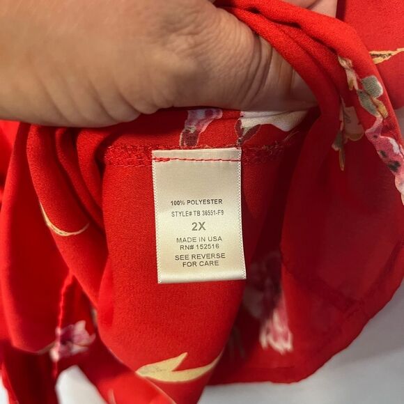 Molly & Isadora tie front waist blouse 2X RED FLORAL - Picture 7 of 7